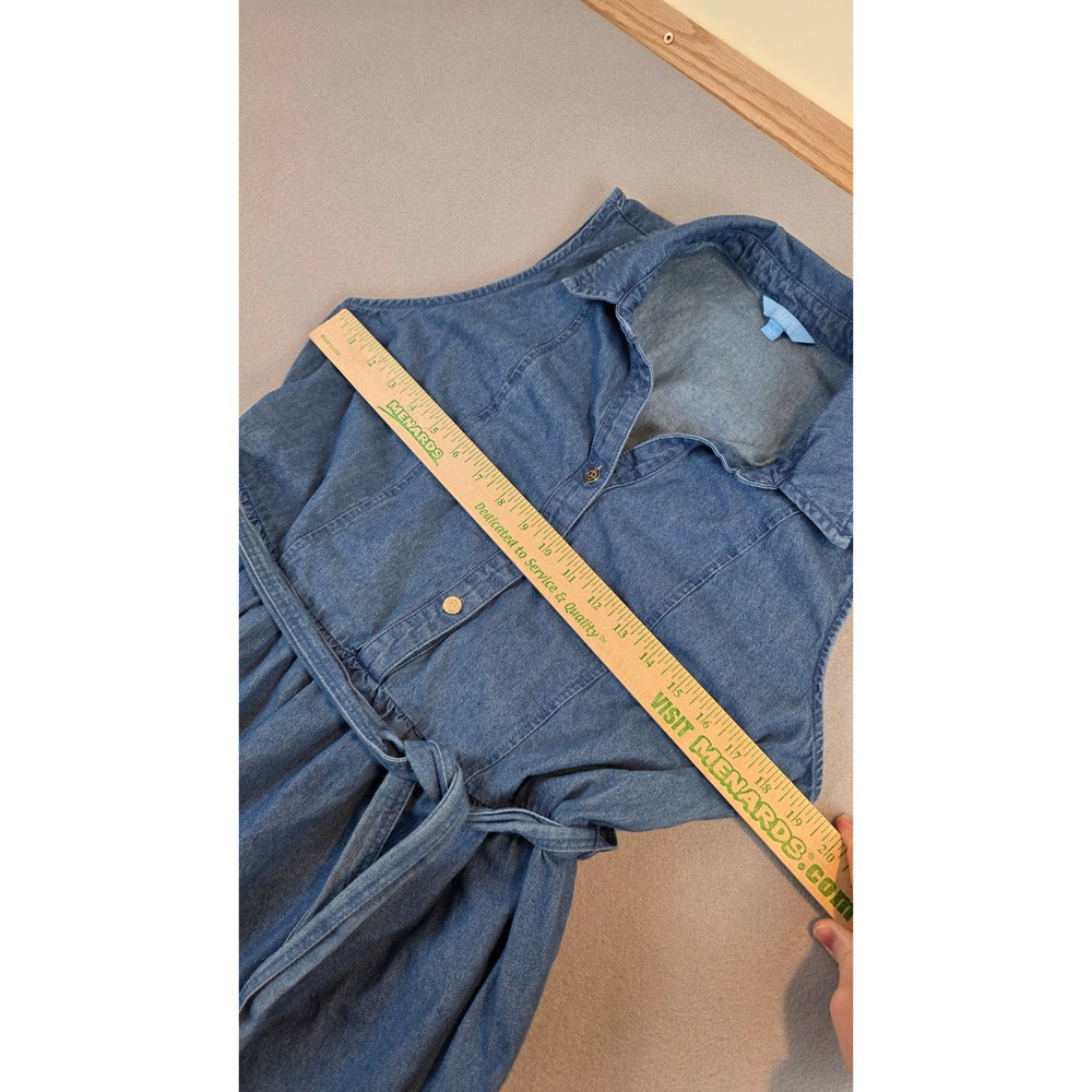Draper James RSVP Womens Blue Denim Sleeveless Tiered Shirt Dress Belted Waist L - Picture 2 of 10
